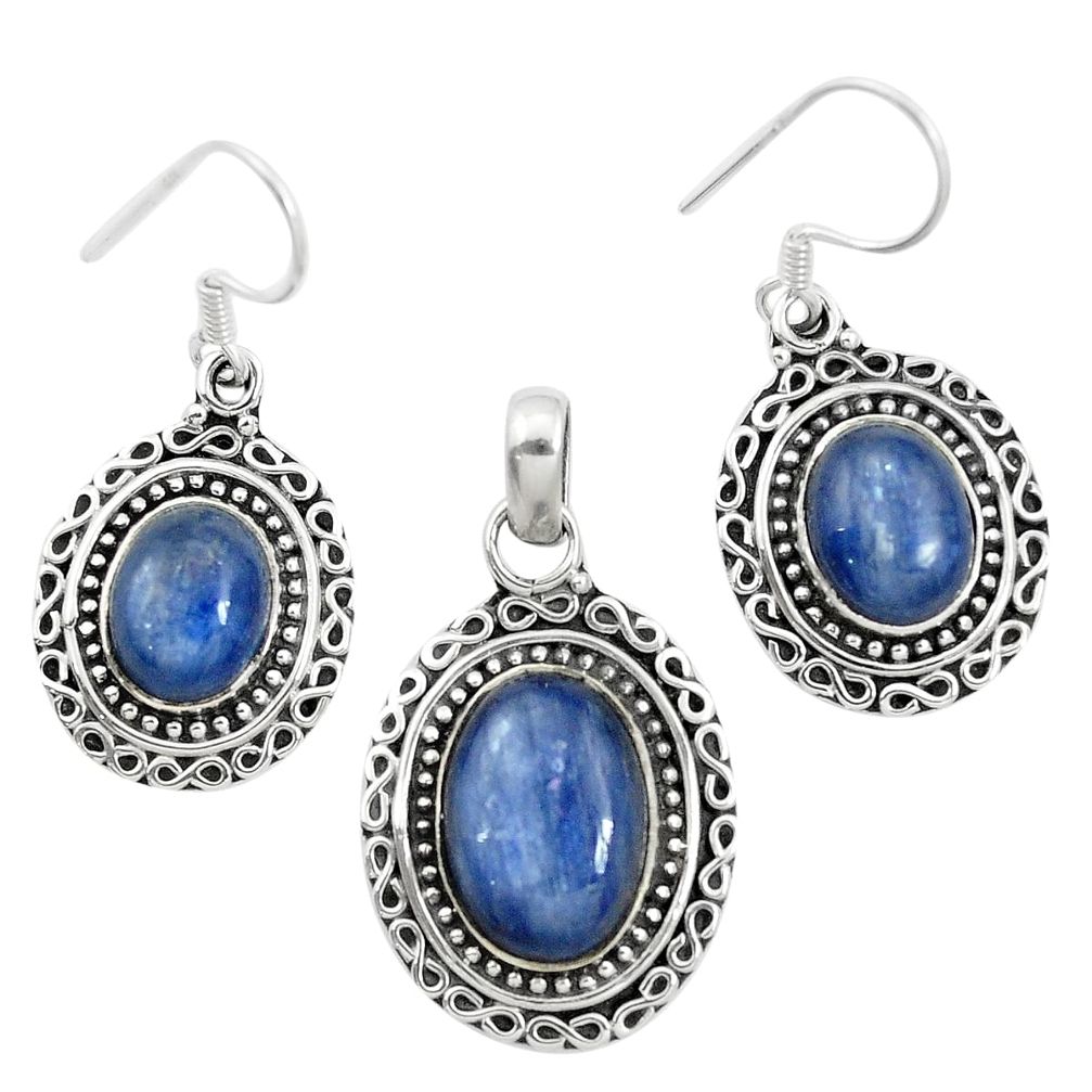 Natural blue kyanite 925 sterling silver pendant earrings set m62115