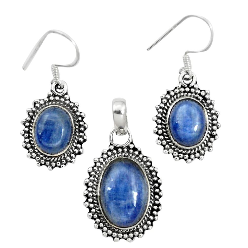 925 sterling silver natural blue kyanite pendant earrings set m62116