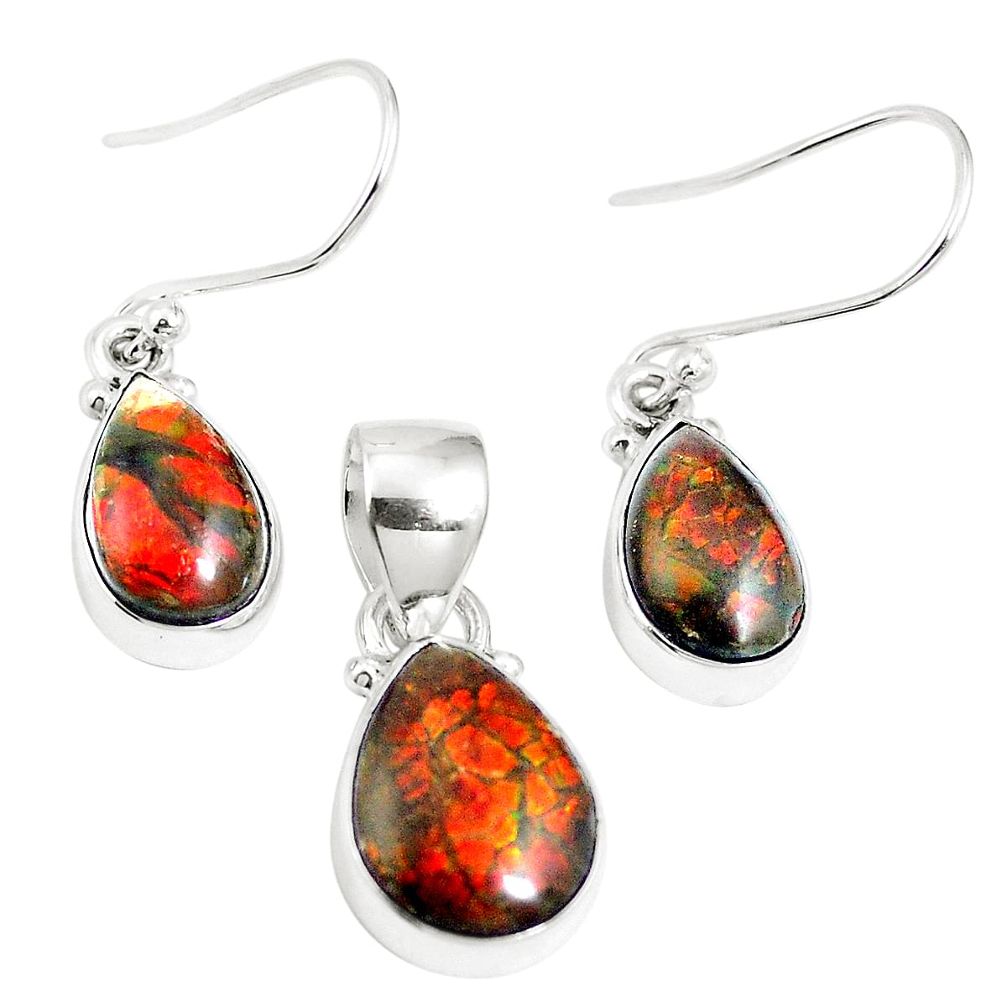 Natural multi color ammolite (canadian) 925 silver pendant earrings set m63342