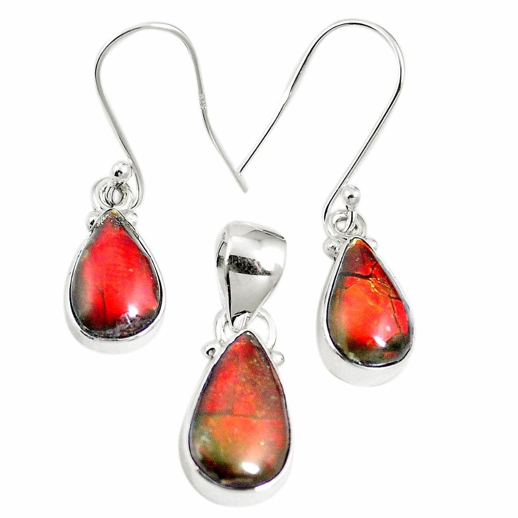 925 silver natural multi color ammolite (canadian) pendant earrings set m63344