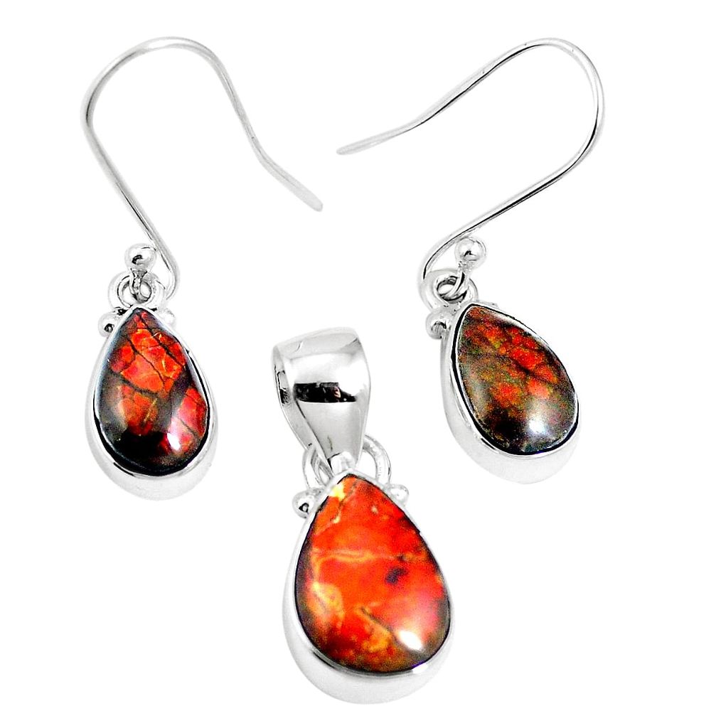 Natural multi color ammolite (canadian) 925 silver pendant earrings set m63350