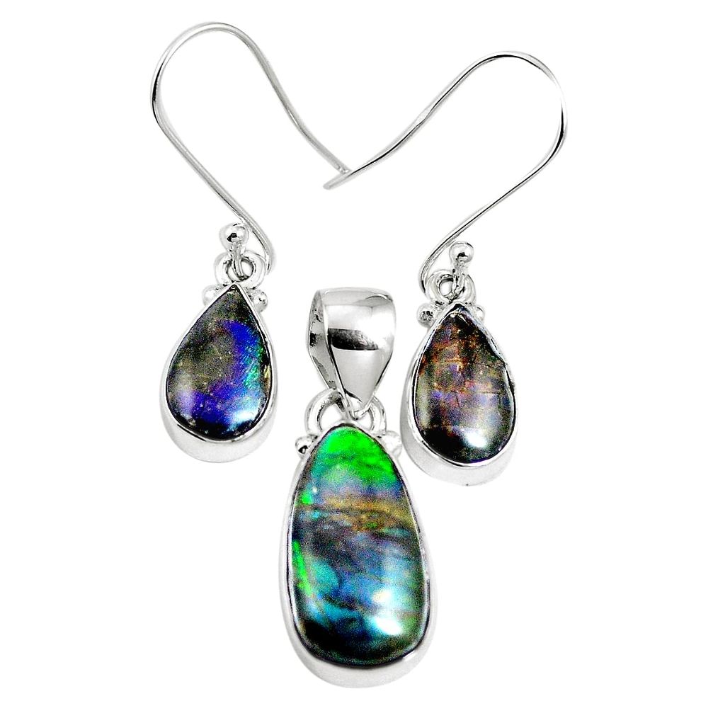 925 silver natural multi color ammolite (canadian) pendant earrings set m63352