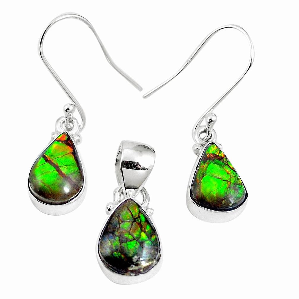 Natural multi color ammolite (canadian) 925 silver pendant earrings set m63356