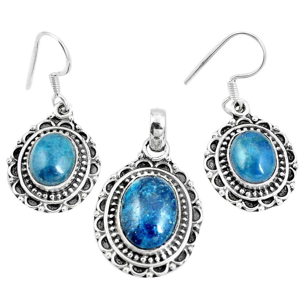 Natural blue apatite (madagascar) 925 silver pendant earrings set m78610