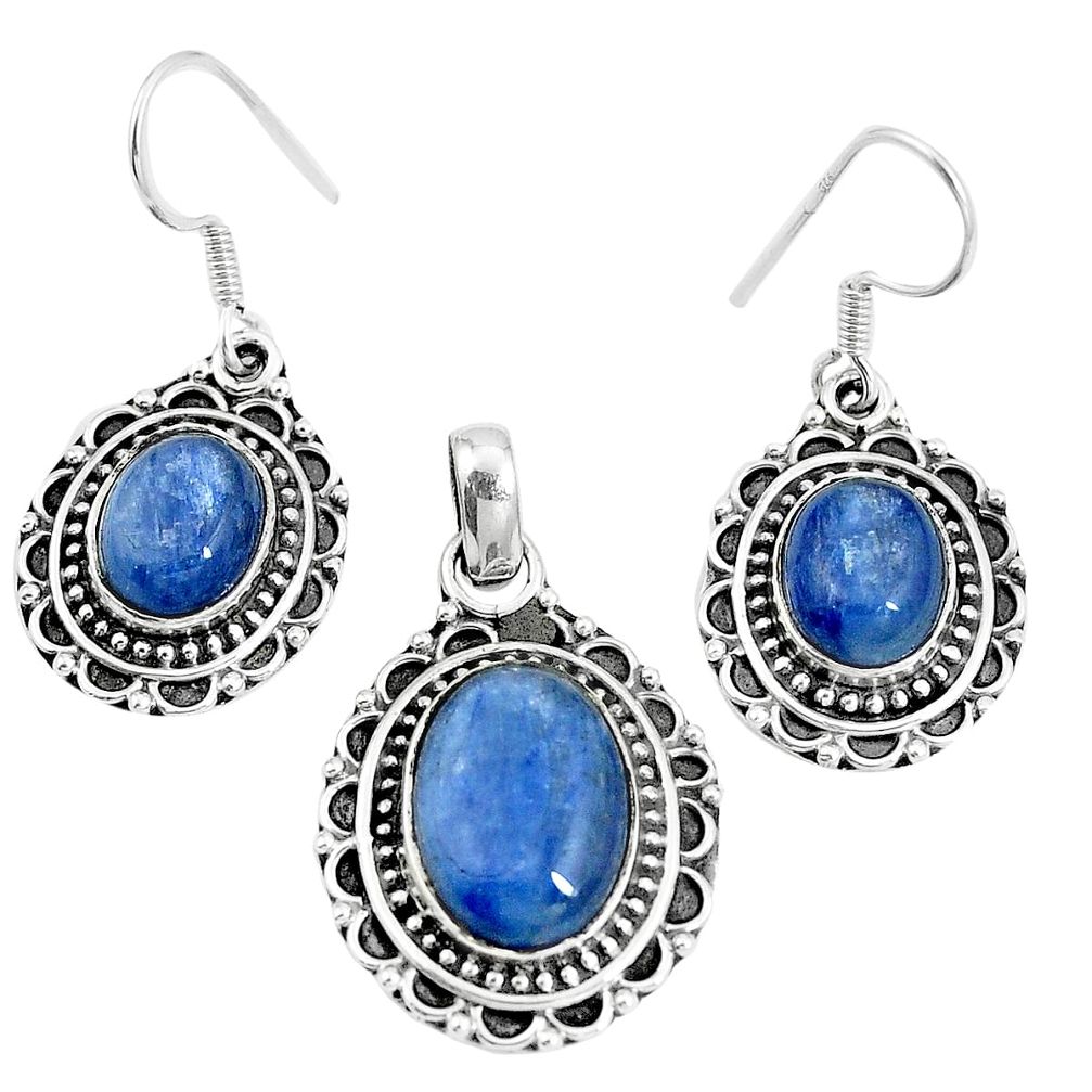 Natural blue kyanite 925 sterling silver pendant earrings set m78612