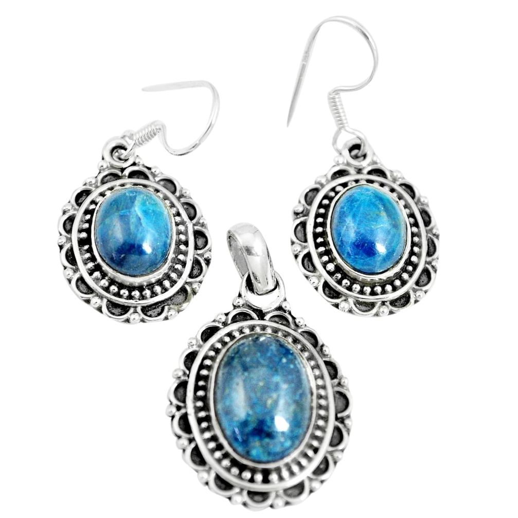 925 silver 17.01cts natural apatite (madagascar) pendant earrings set m91706