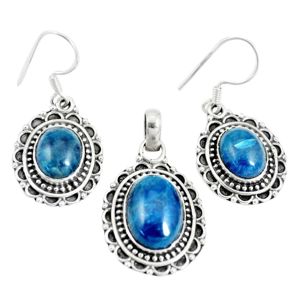 17.42cts natural blue apatite (madagascar) silver pendant earrings set m91707
