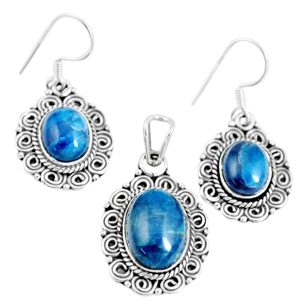 17.63cts natural blue apatite (madagascar) silver pendant earrings set m91708