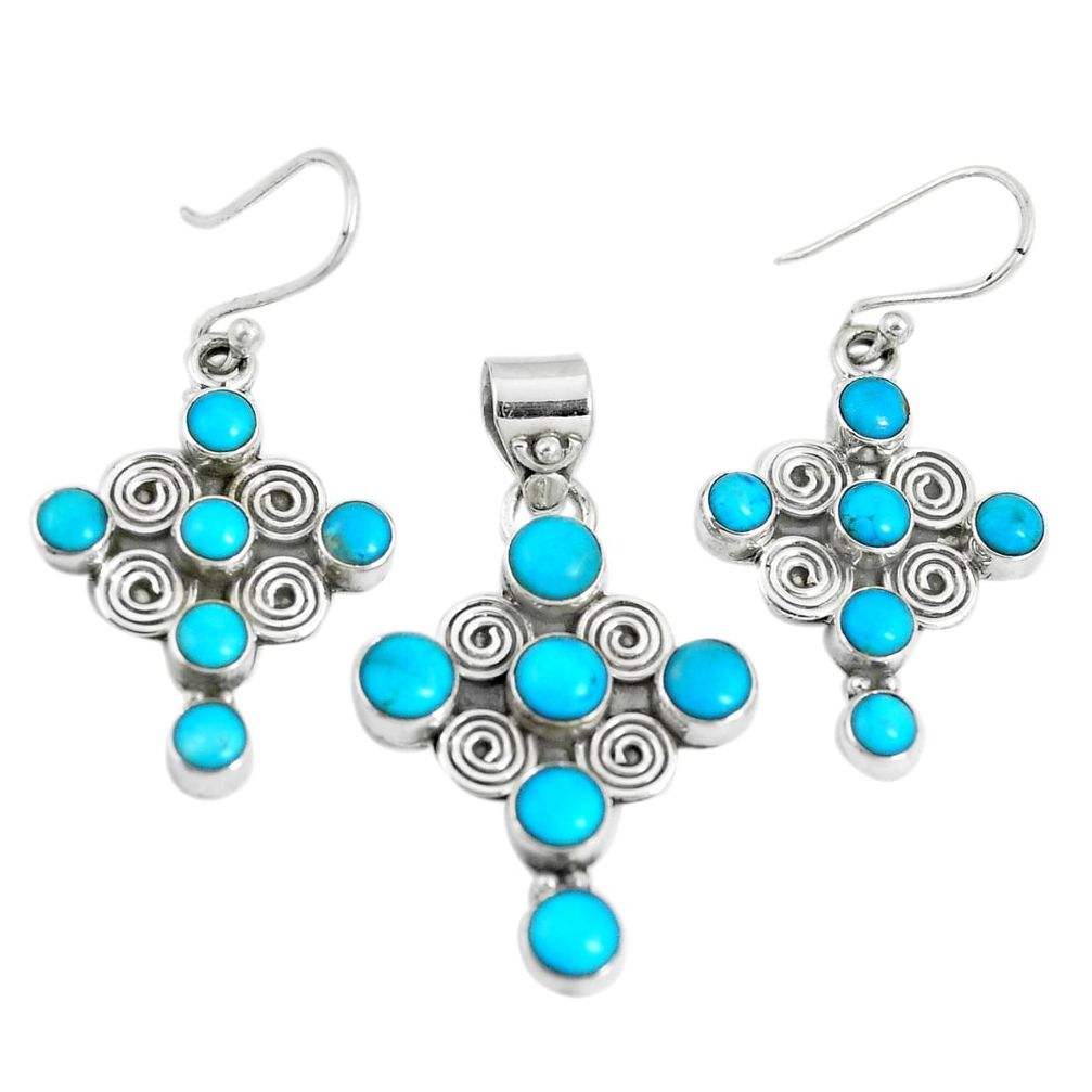 13.27cts sleeping beauty turquoise 925 silver cross pendant earrings set m91713
