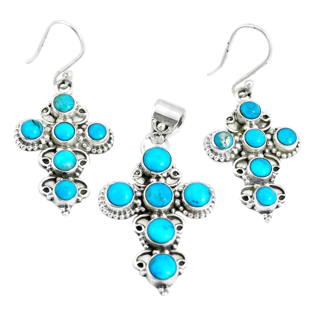 925 silver 14.97cts sleeping beauty turquoise cross pendant earrings set m91718