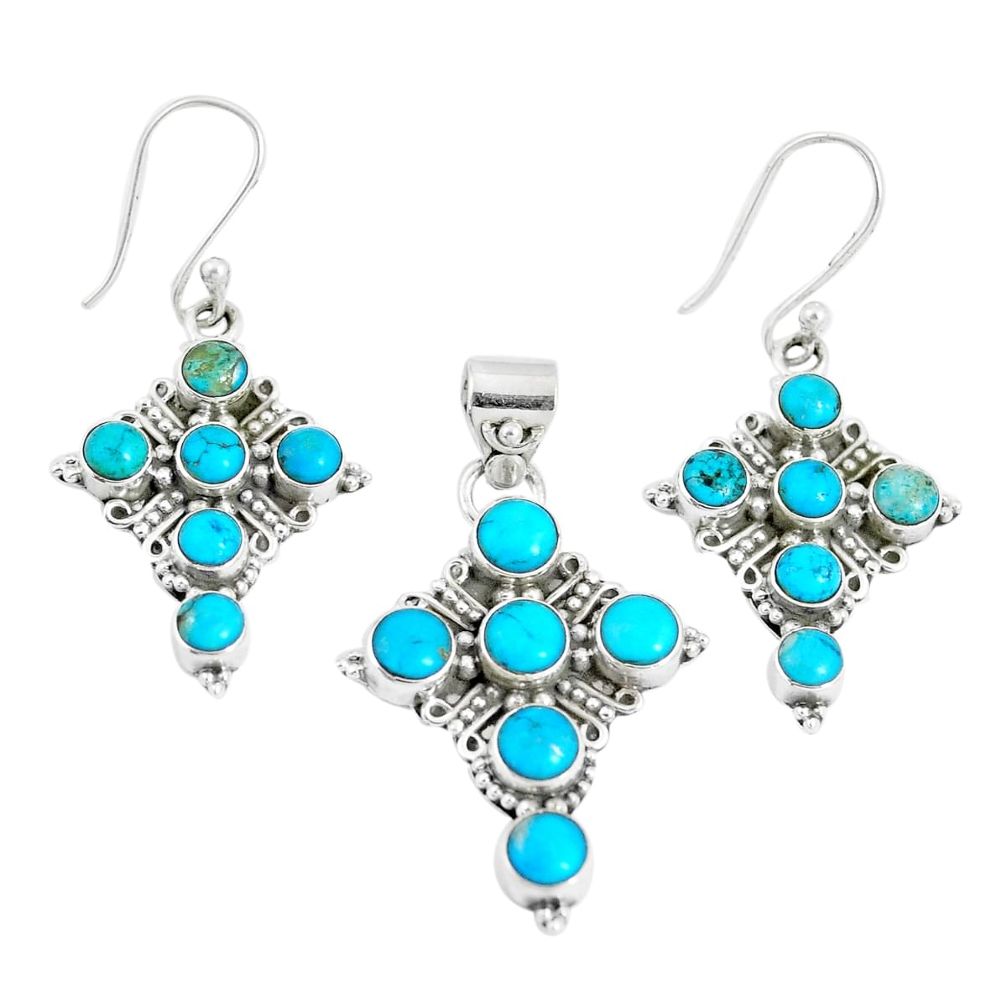 13.85cts sleeping beauty turquoise 925 silver cross pendant earrings set m91719