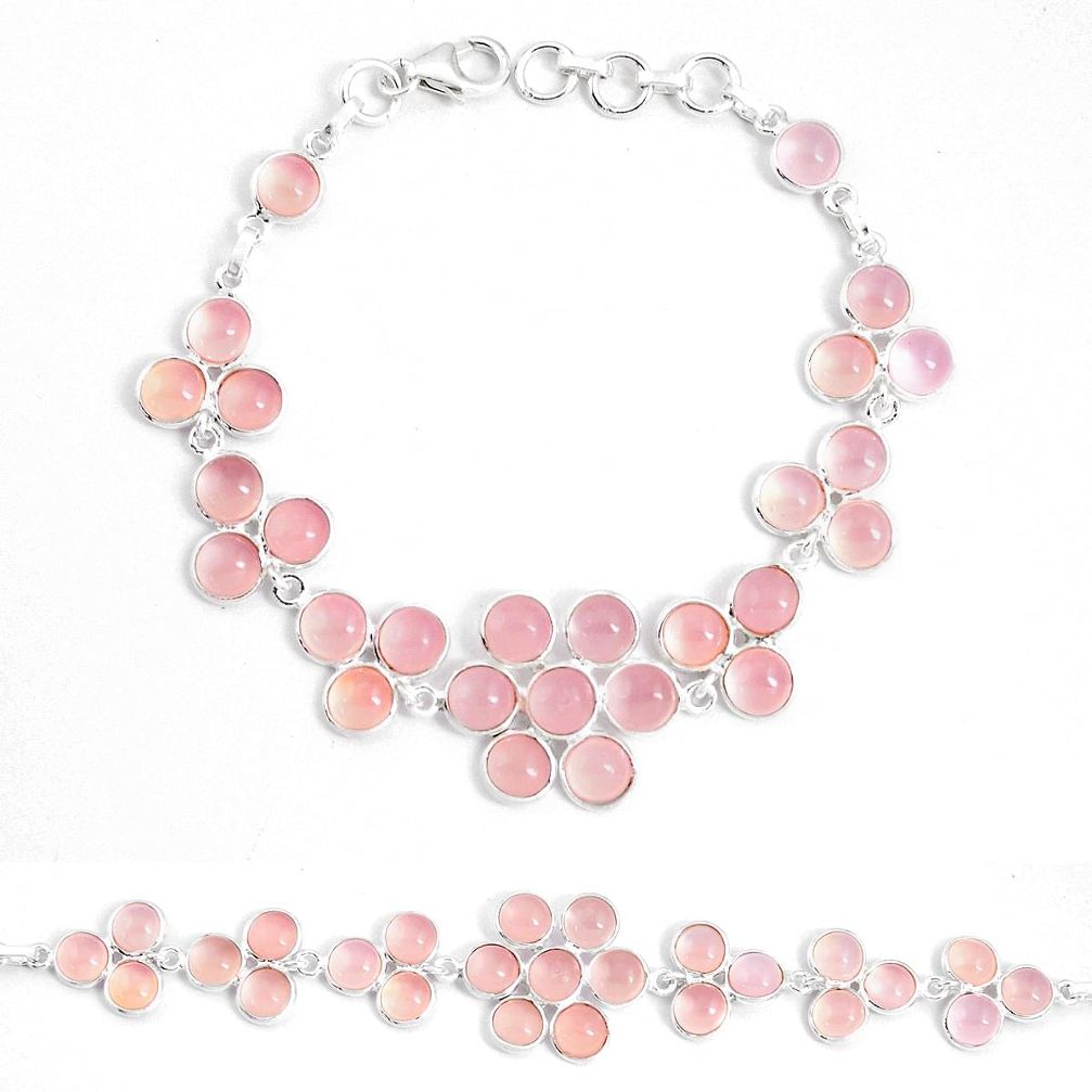 31.00cts natural pink rose quartz 925 silver tennis bracelet jewelry p11994