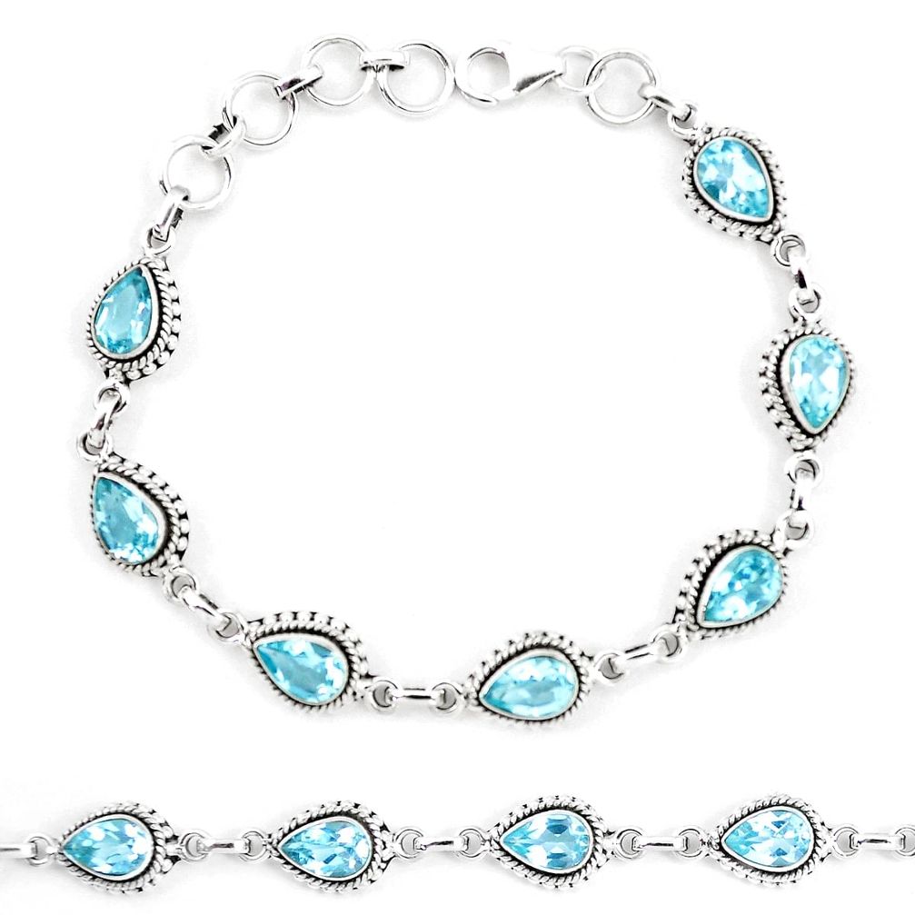 925 sterling silver 13.49cts natural blue topaz tennis bracelet jewelry p13949