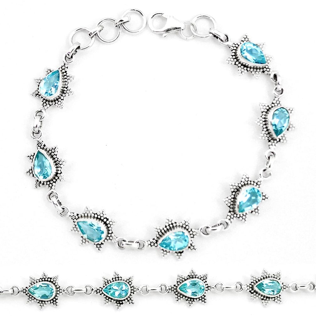 13.22cts natural blue topaz 925 sterling silver tennis bracelet jewelry p13957
