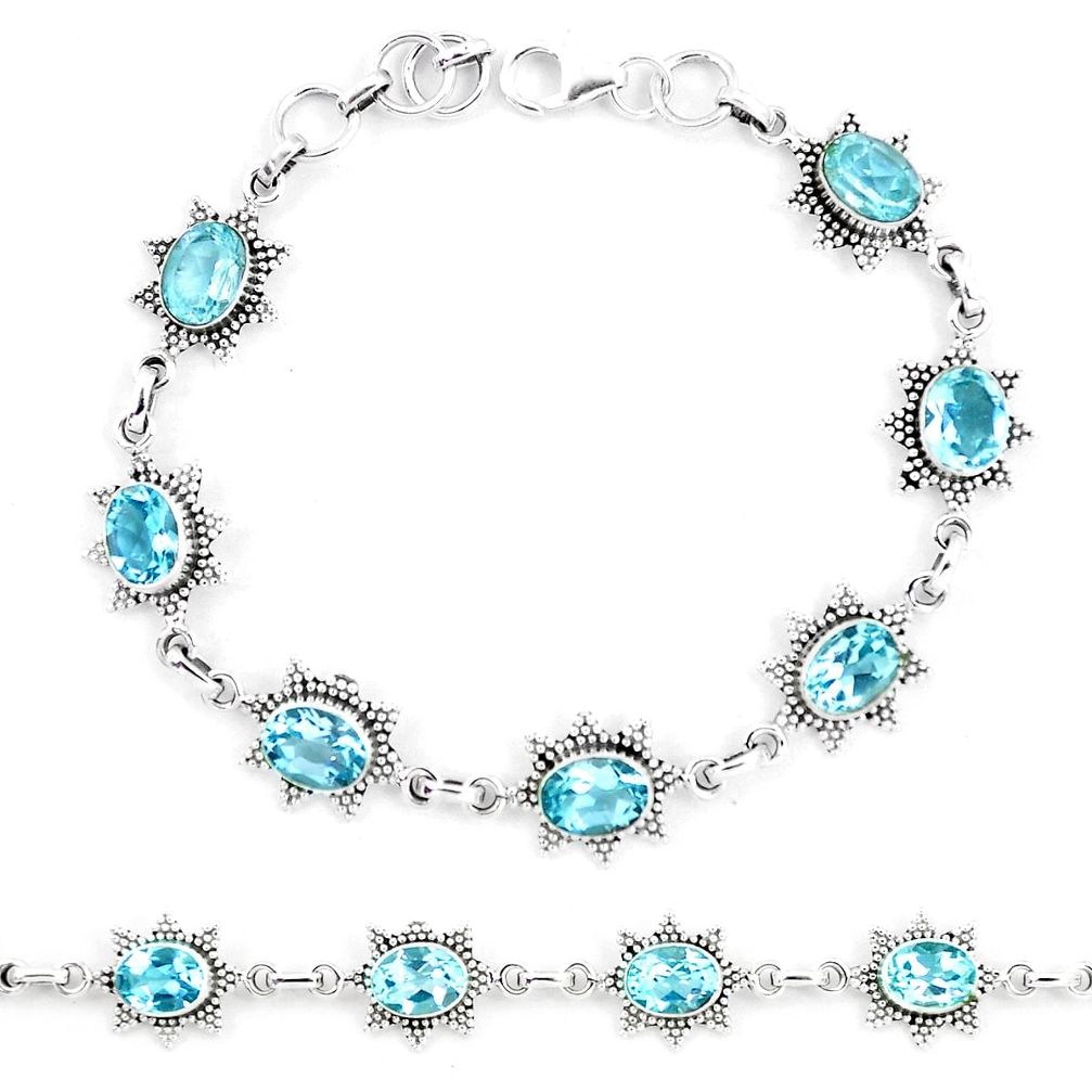 925 sterling silver 10.70cts natural blue topaz tennis bracelet jewelry p13960