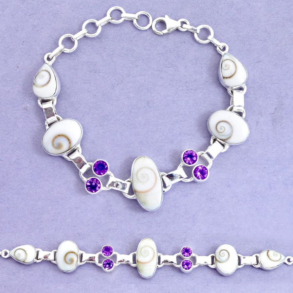 31.73cts natural white shiva eye amethyst 925 silver tennis bracelet p19245