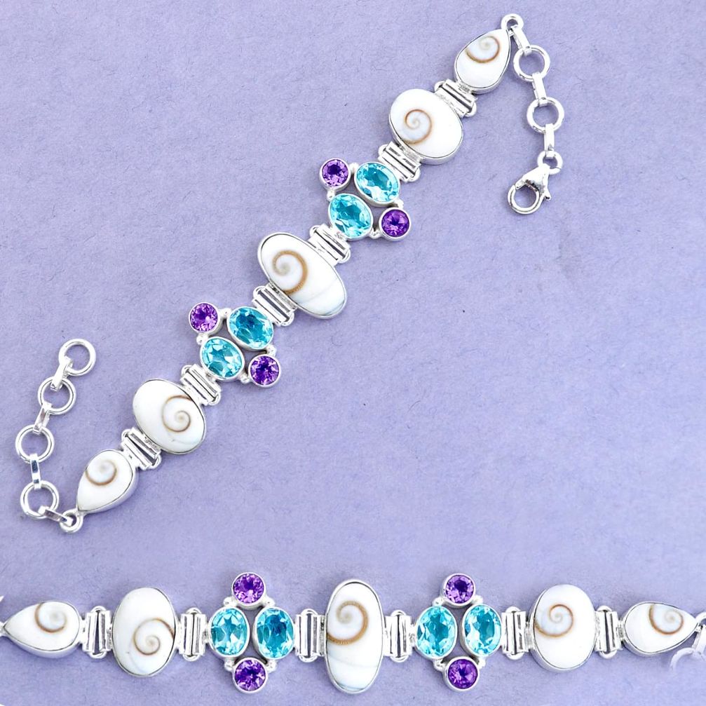 33.64cts natural white shiva eye amethyst 925 silver tennis bracelet p19258