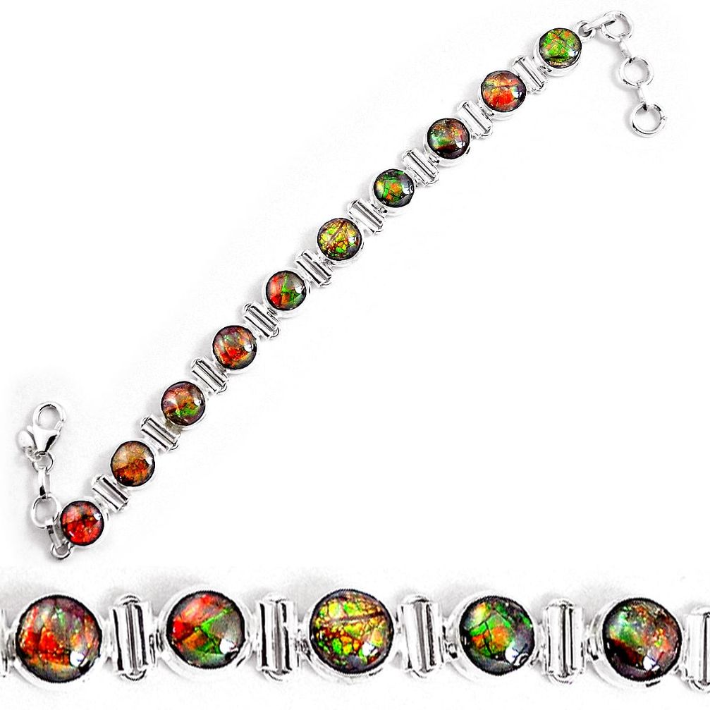 32.16cts natural multi color ammolite 925 silver tennis bracelet jewelry p19261