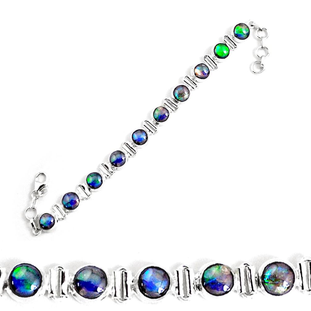 32.57cts natural multi color ammolite round 925 silver tennis bracelet p19262