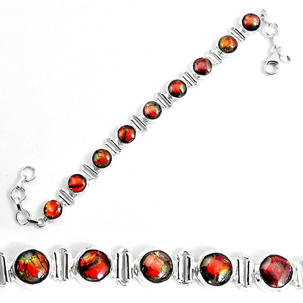 28.06cts natural multi color ammolite 925 silver tennis bracelet jewelry p19263