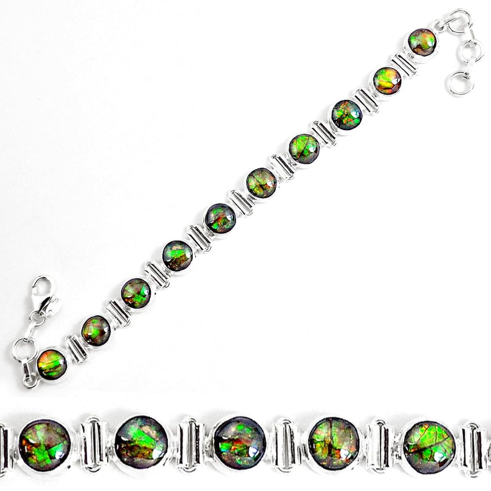 32.16cts natural multi color ammolite 925 silver tennis bracelet jewelry p19266