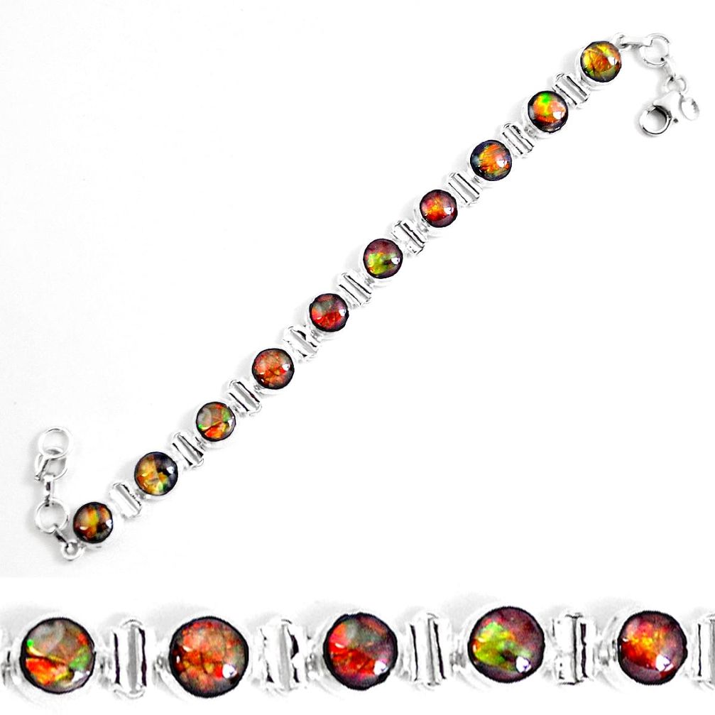 32.53cts natural multi color ammolite 925 silver tennis bracelet jewelry p19269