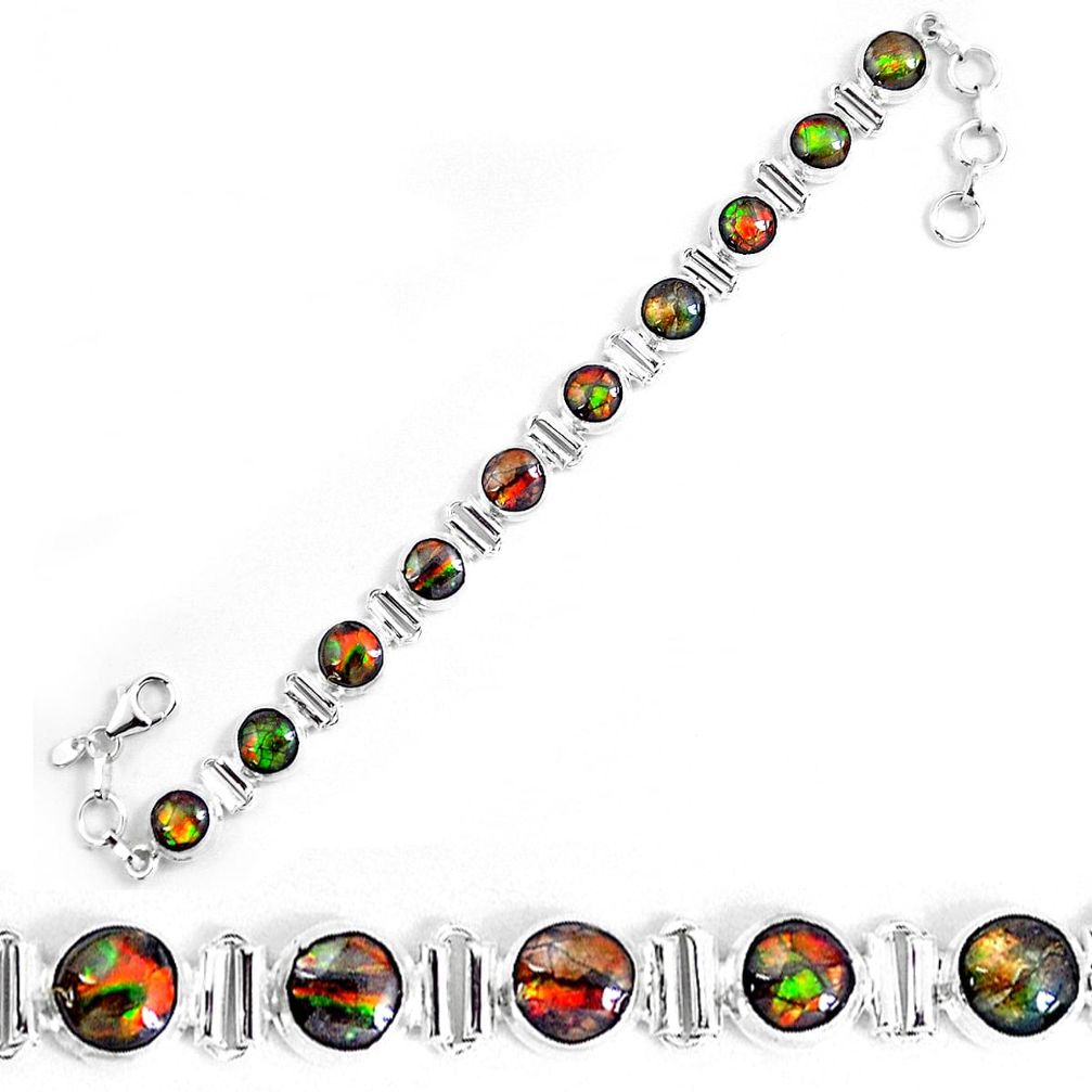 925 silver 31.73cts natural multi color ammolite tennis bracelet jewelry p19274