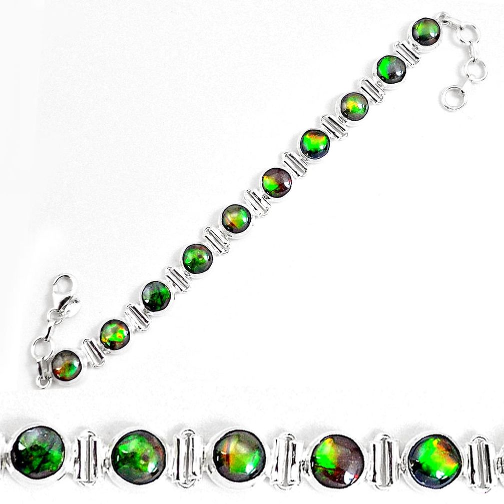 31.73cts natural multi color ammolite 925 silver tennis bracelet jewelry p19277