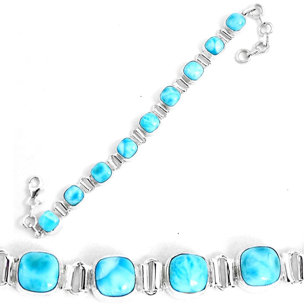 32.11cts natural blue larimar 925 sterling silver tennis bracelet p19311