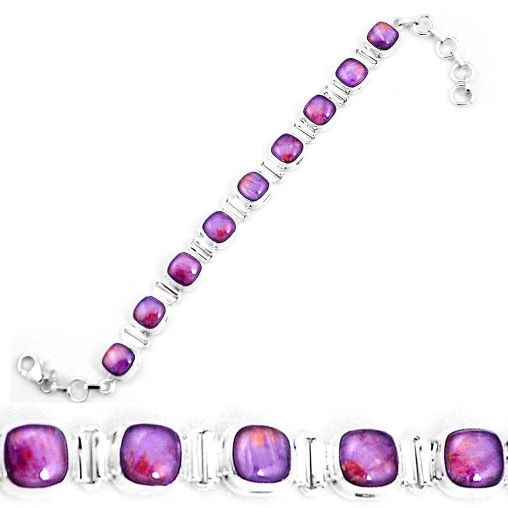 35.81cts natural purple cacoxenite super seven silver tennis bracelet p19323
