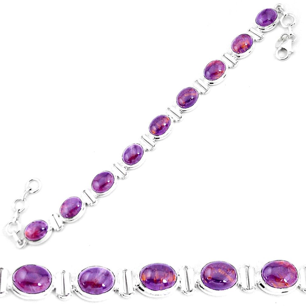 36.72cts natural purple cacoxenite super seven 925 silver tennis bracelet p19331