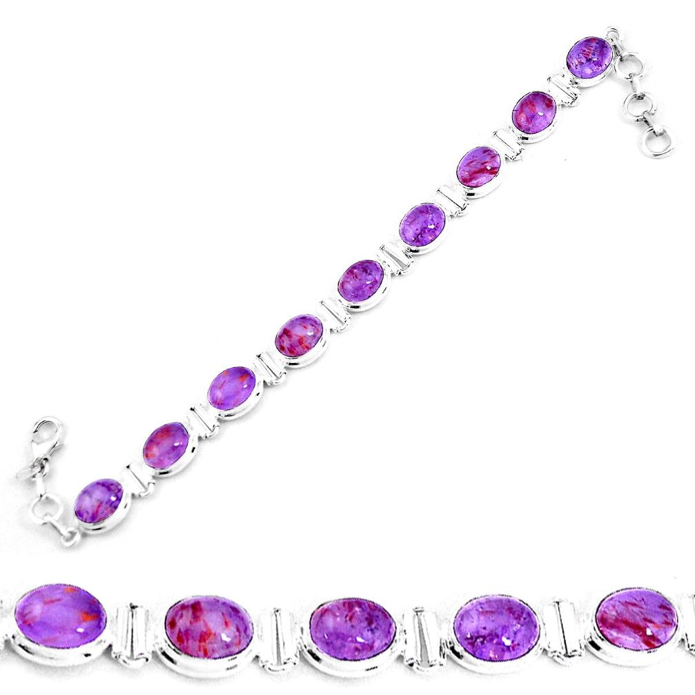 36.72cts natural purple cacoxenite super seven 925 silver tennis bracelet p19332