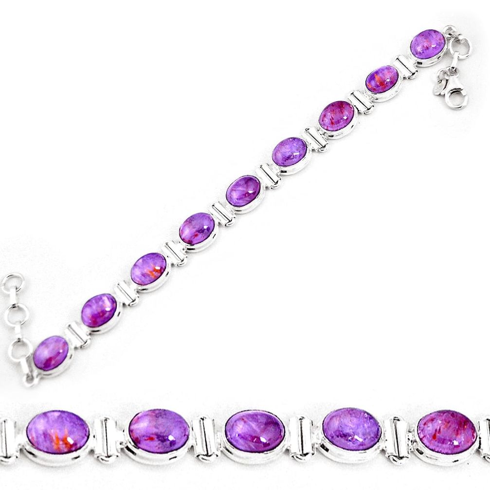 925 silver 39.67cts natural purple cacoxenite super seven tennis bracelet p19334