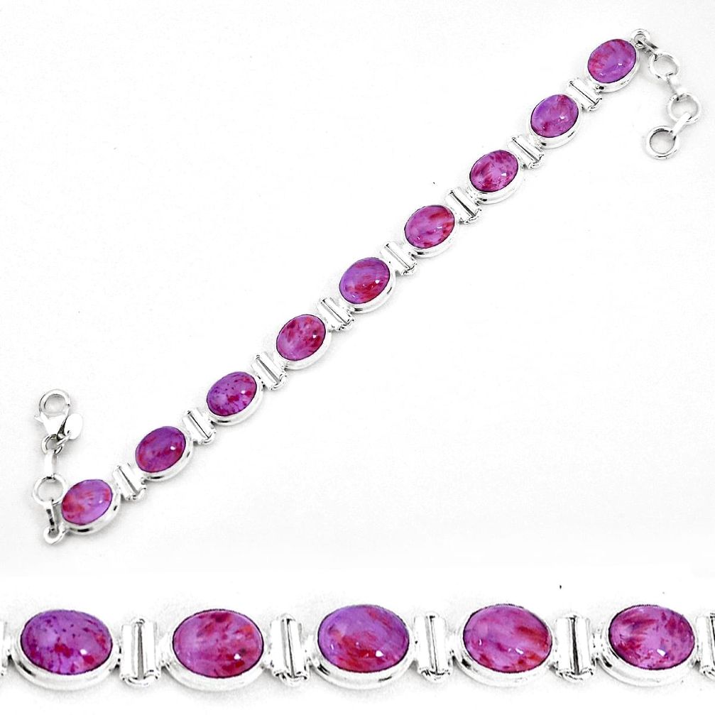 38.43cts natural purple cacoxenite super seven 925 silver tennis bracelet p19336