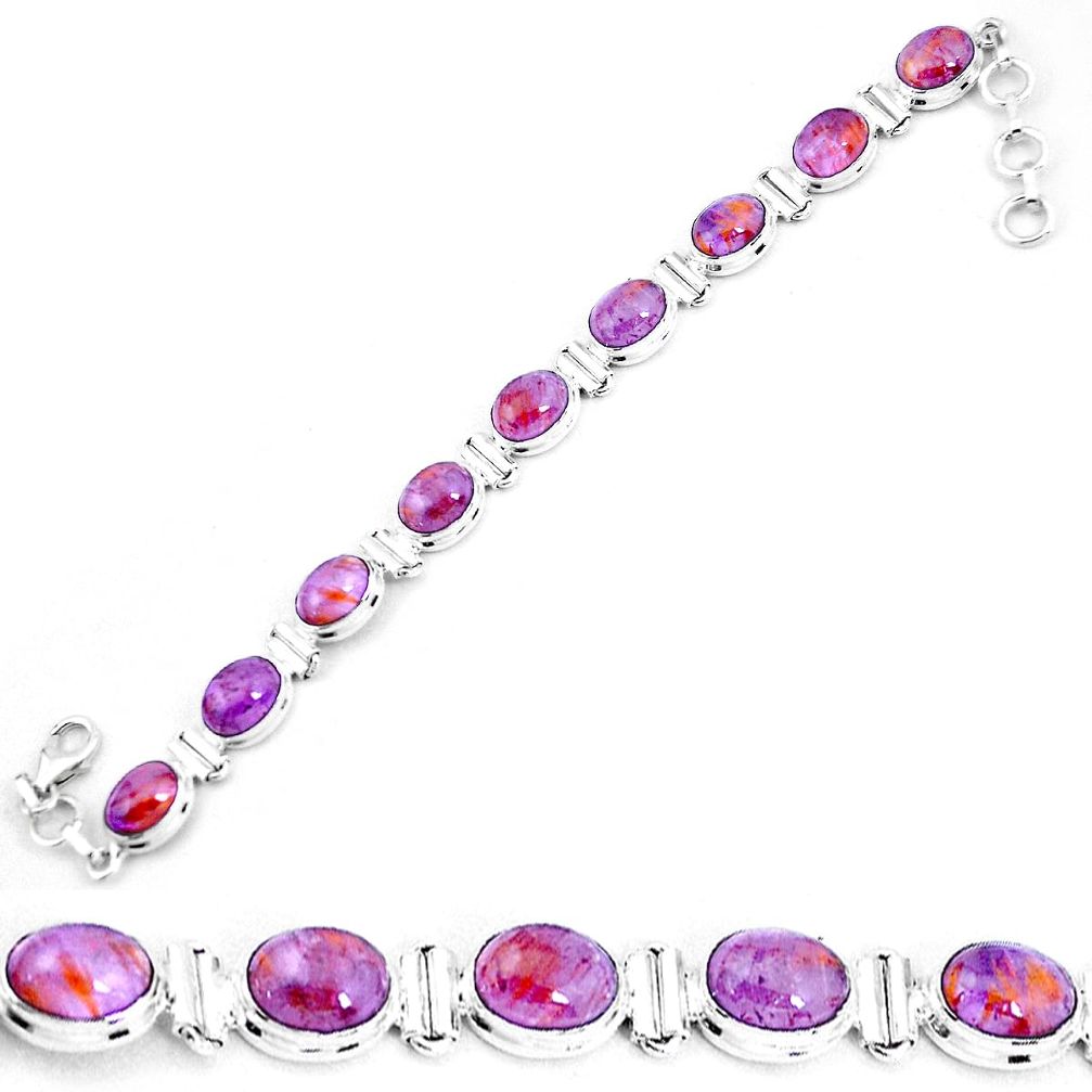 37.97cts natural purple cacoxenite super seven 925 silver tennis bracelet p19339