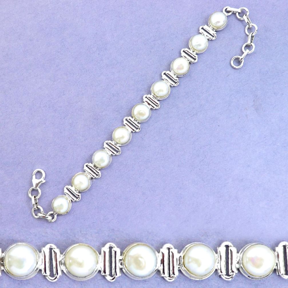 925 sterling silver 32.79cts natural white pearl tennis bracelet p19352