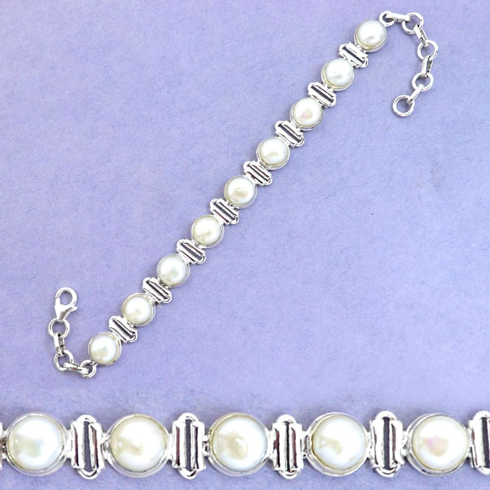 32.09cts natural white pearl 925 sterling silver tennis bracelet jewelry p19358