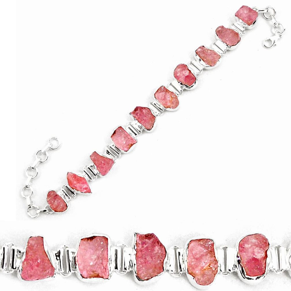 49.15cts natural pink morganite rough 925 sterling silver tennis bracelet p19572