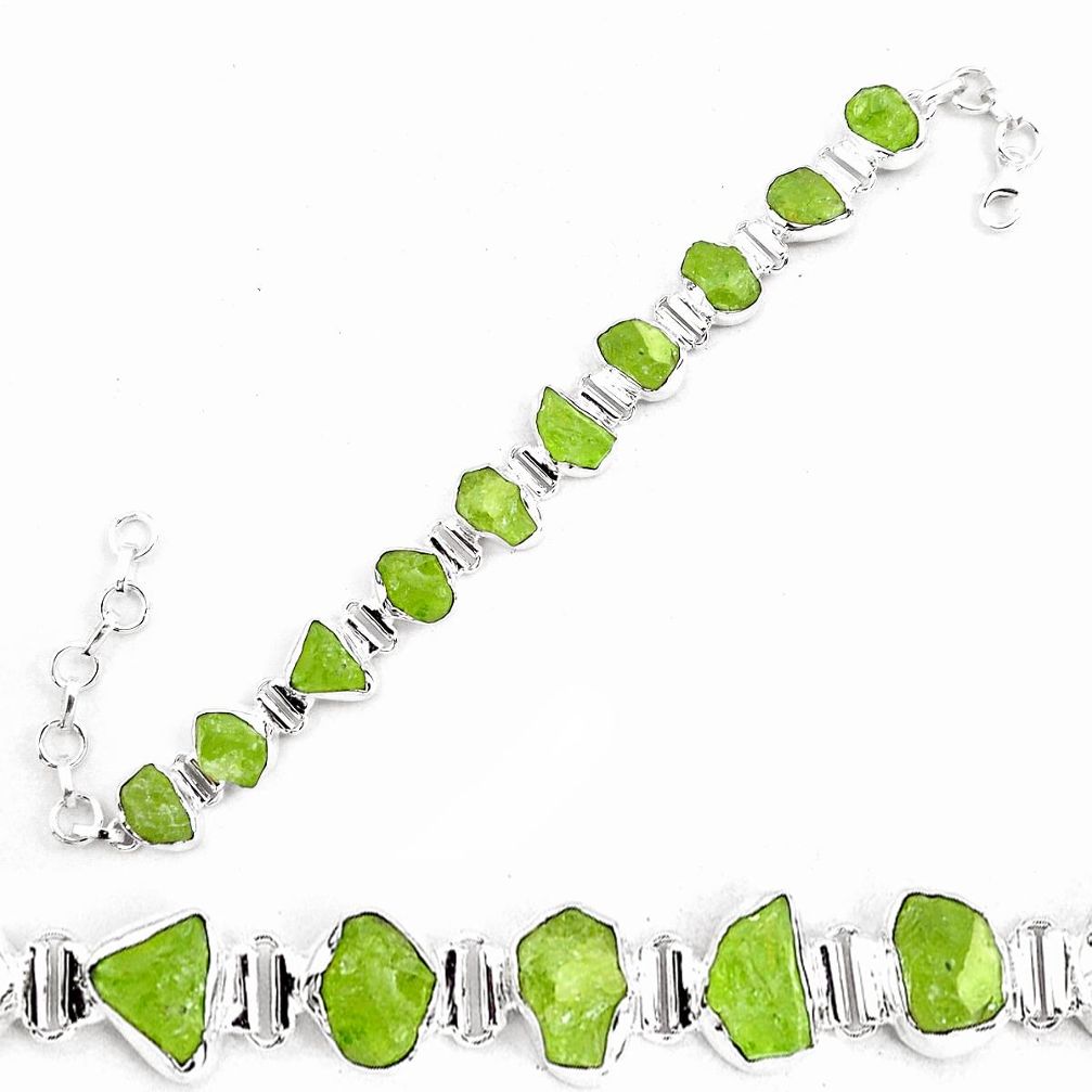 39.64cts natural green peridot rough 925 silver tennis bracelet jewelry p19580