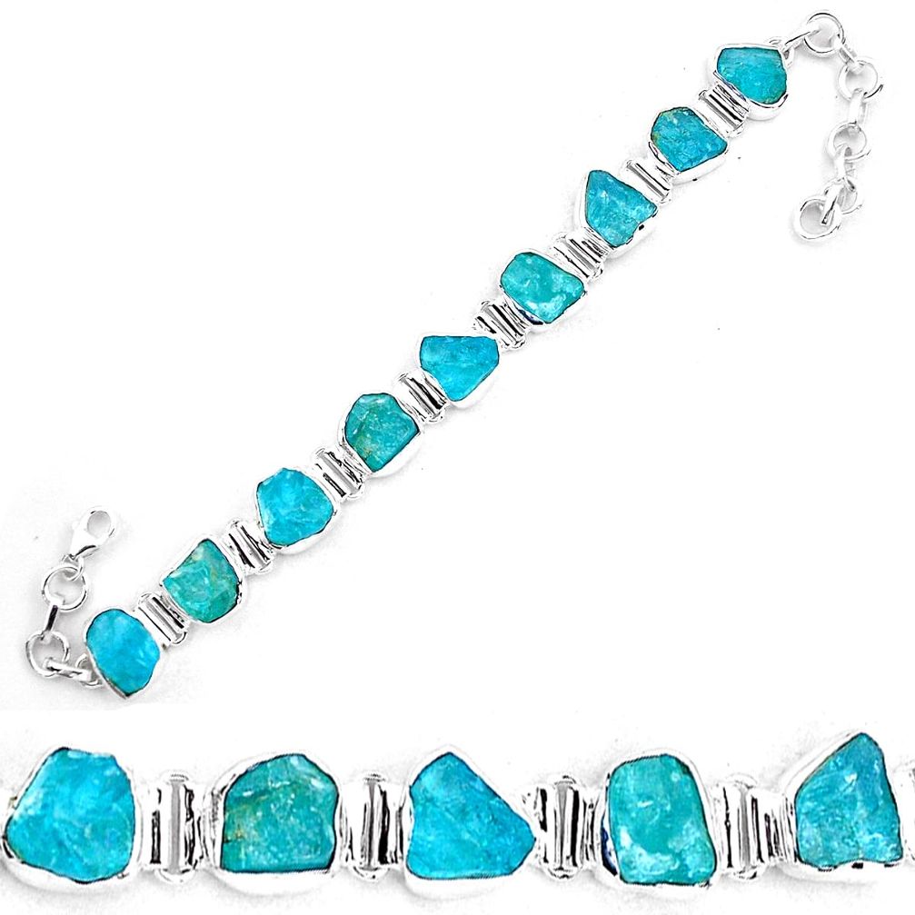 41.56cts natural blue apatite rough 925 sterling silver tennis bracelet p19581