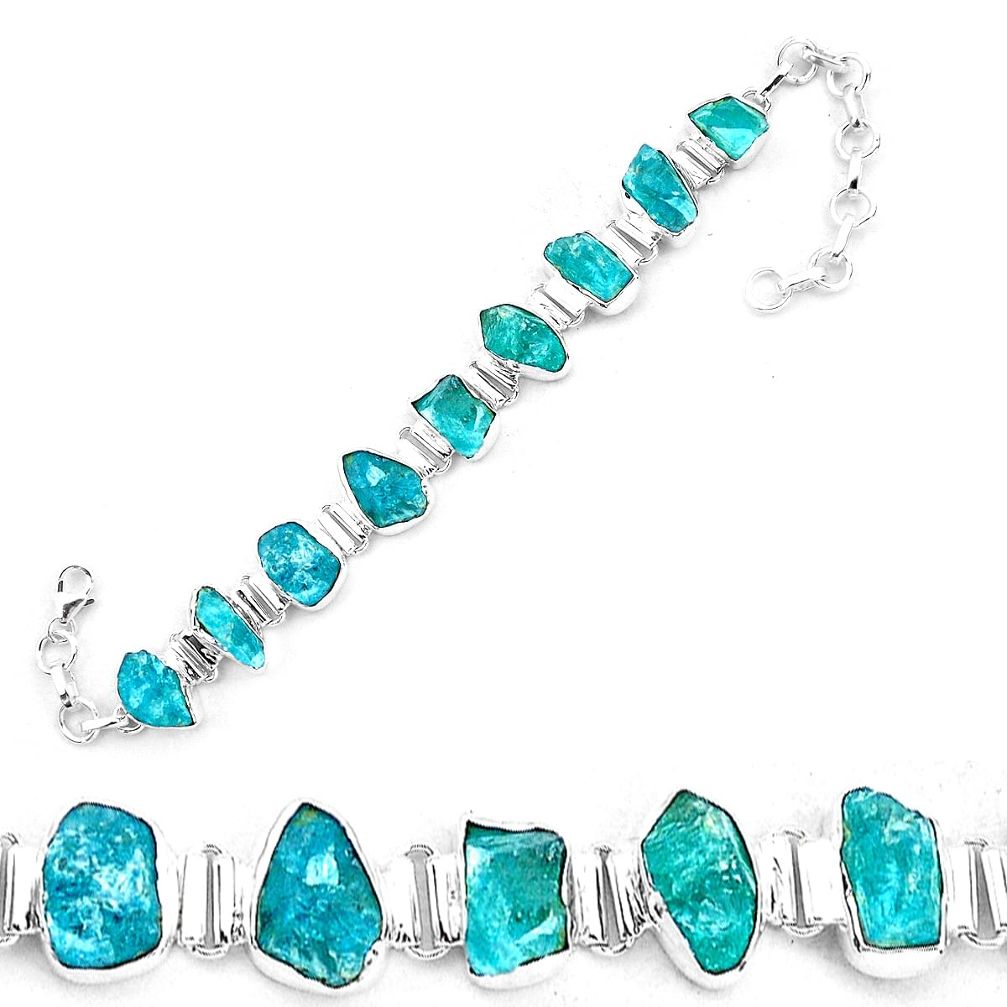 44.07cts natural blue apatite rough 925 sterling silver tennis bracelet p19585