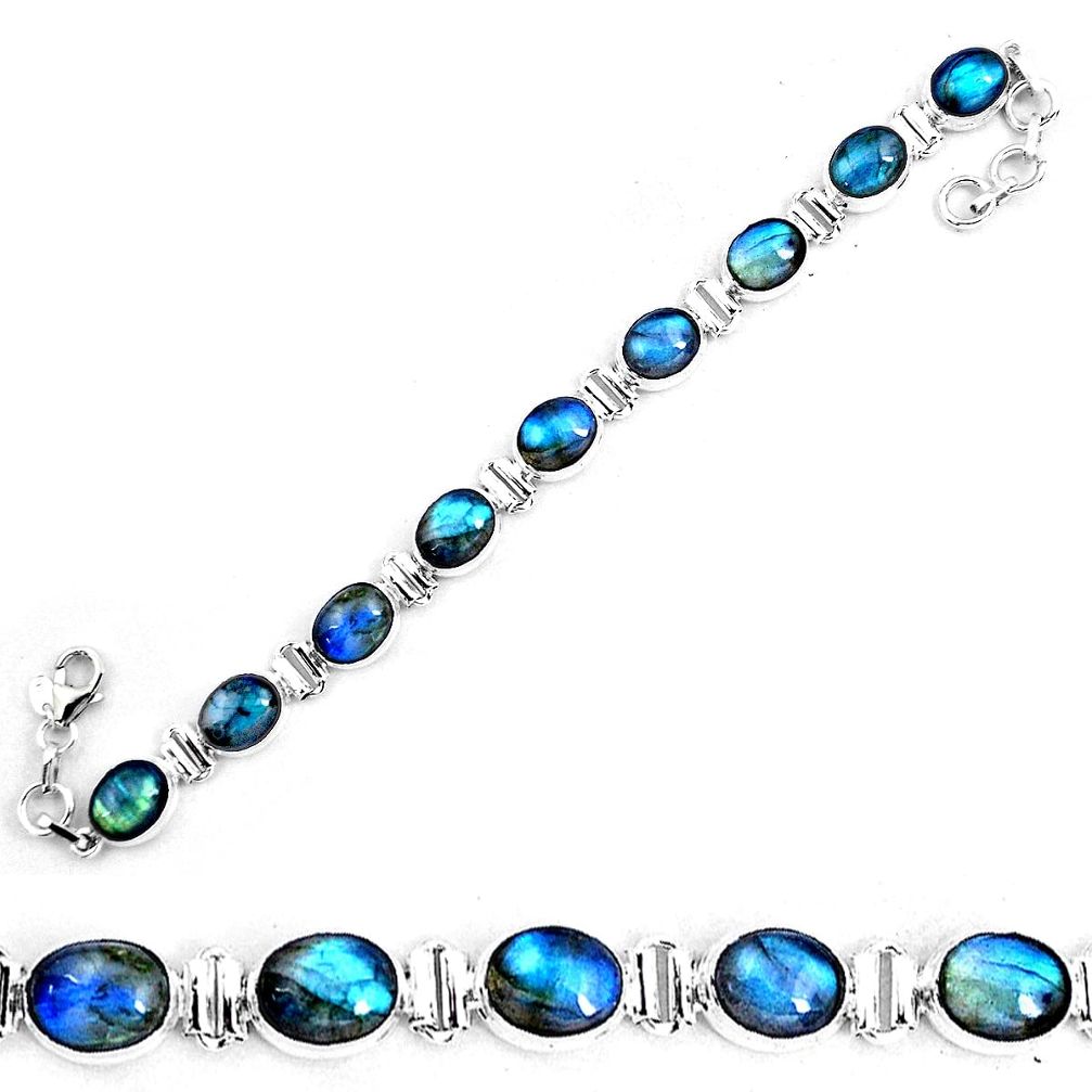 40.77cts natural blue labradorite 925 sterling silver tennis bracelet p19597