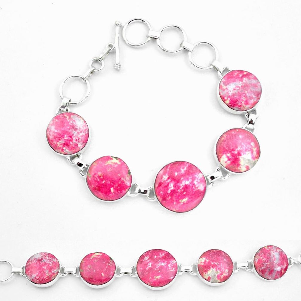 Natural pink thulite (unionite, pink zoisite) 925 silver tennis bracelet p20466