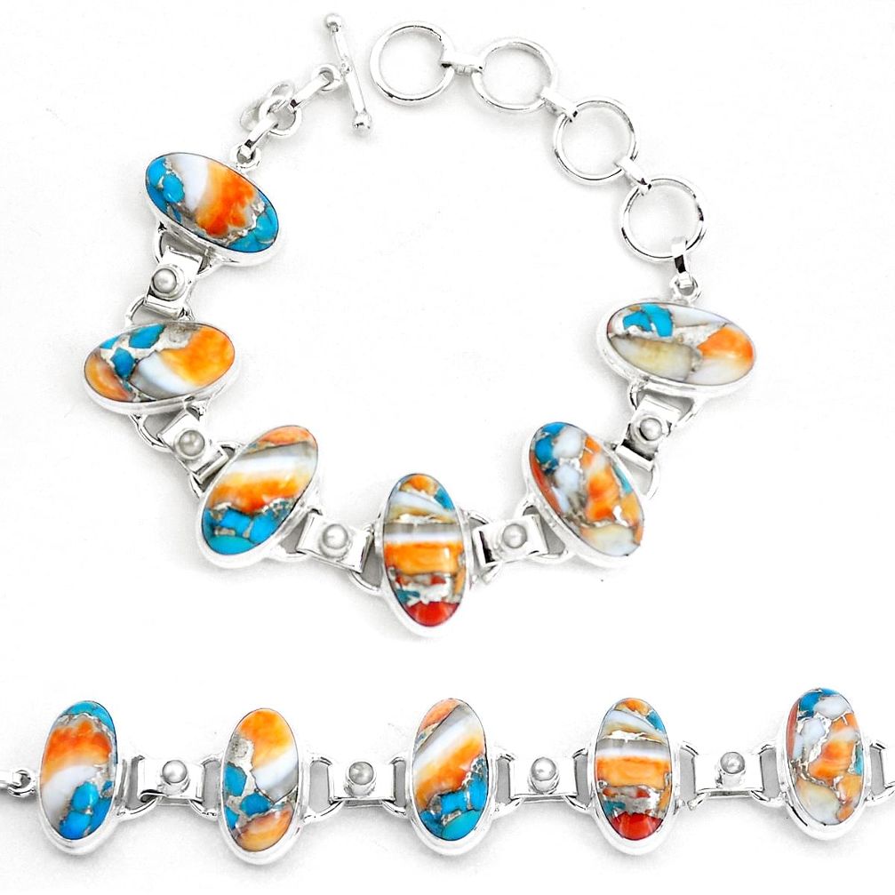 Multi color spiny oyster arizona turquoise 925 silver tennis bracelet p23461