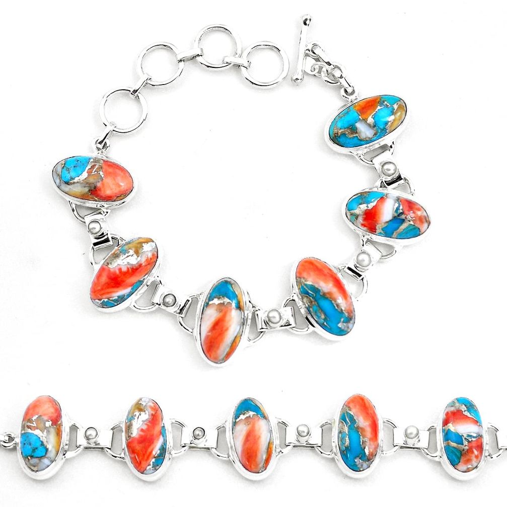 Multi color spiny oyster arizona turquoise 925 silver tennis bracelet p23462