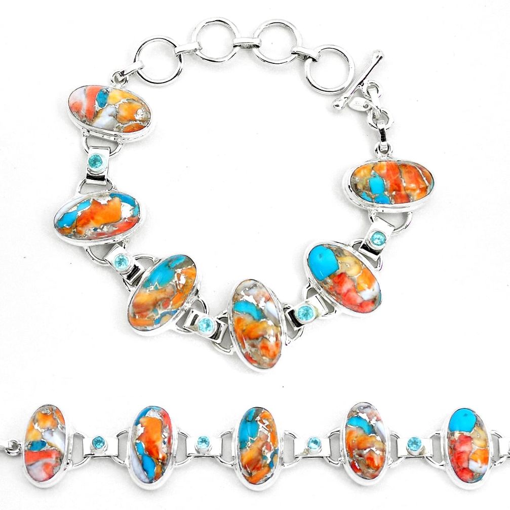 Multi color spiny oyster arizona turquoise 925 silver tennis bracelet p23463