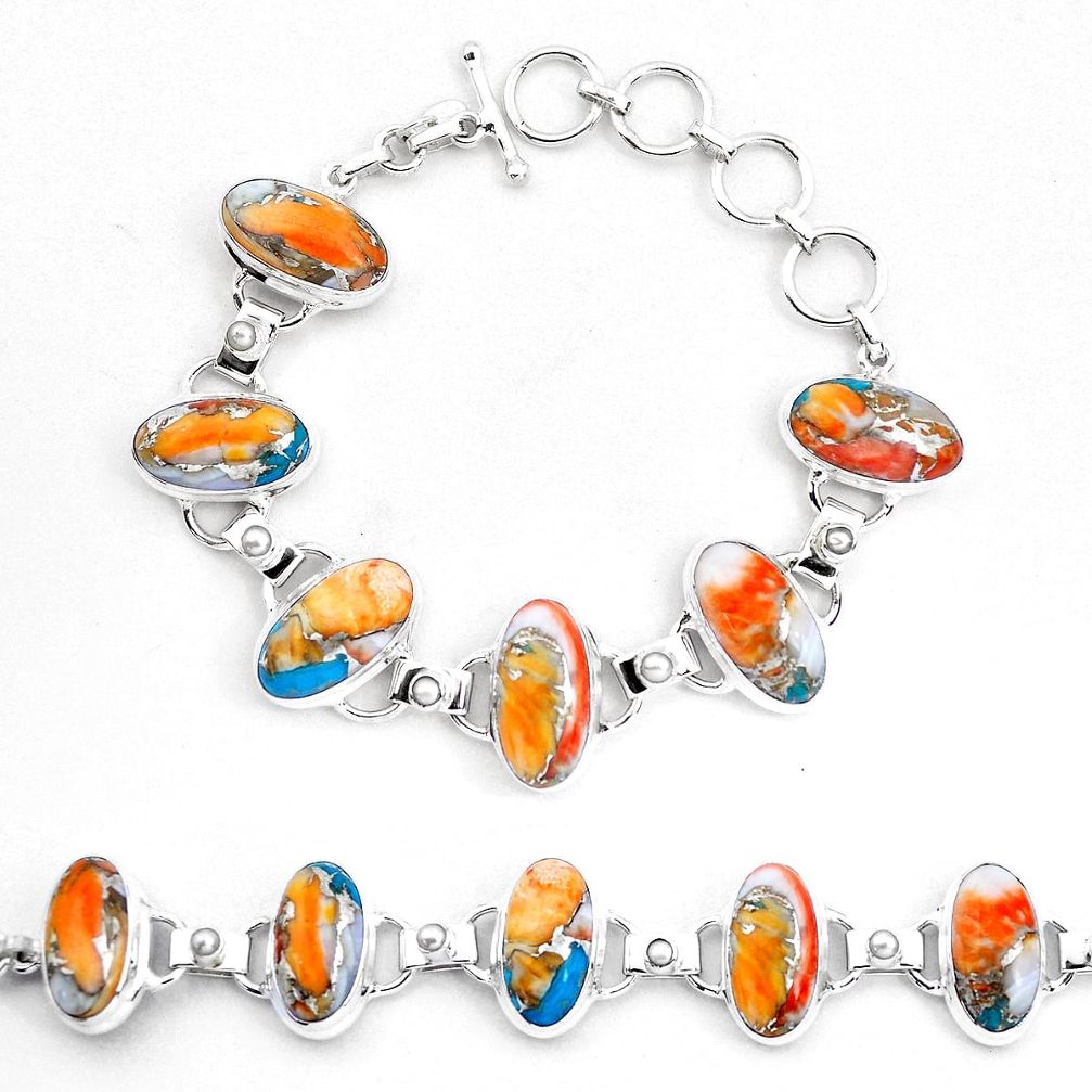 Multi color spiny oyster arizona turquoise 925 silver tennis bracelet p23464
