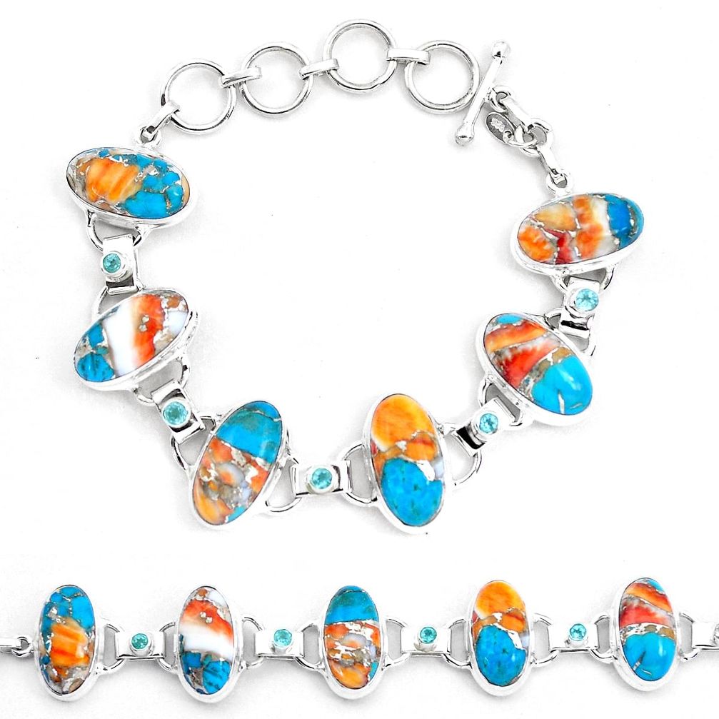 Multi color spiny oyster arizona turquoise 925 silver tennis bracelet p23466