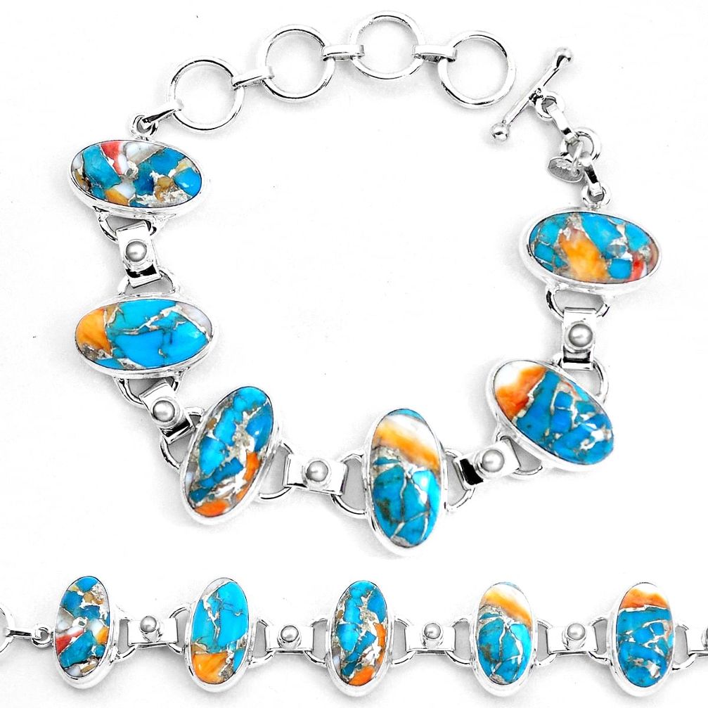 925 silver multi color spiny oyster arizona turquoise tennis bracelet p23470