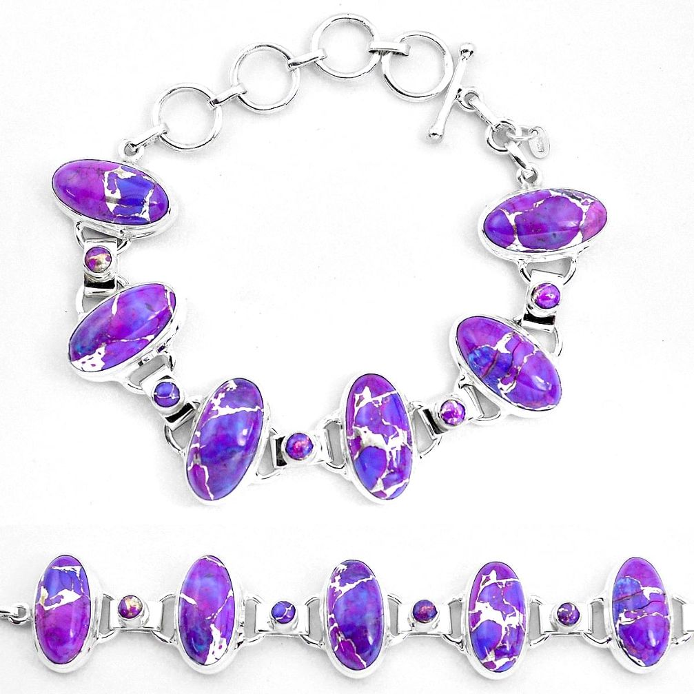 63.86cts purple copper turquoise 925 sterling silver bracelet jewelry p23471